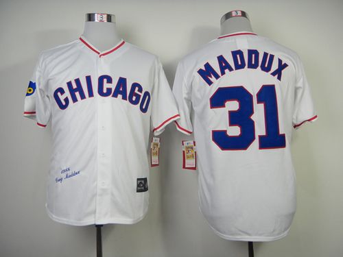 Mitchell And Ness 1988 Cubs #31 Greg Maddux White Throwback Stitched MLB Jersey - Click Image to Close